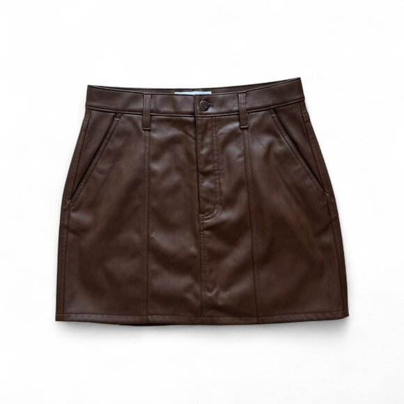 Daze Stash Skirt Faux Leather Mini Skirt | Brown High Waisted| Women’s Size 26 - Picture 1 of 6